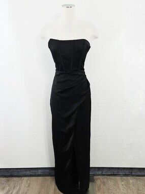 Altar'd State Ruth black satin strapless corset dress formal prom women's large